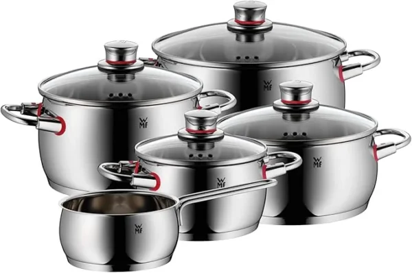 WMF Pot Set 5-Piece Quality One Steam Vent Glass Lid Cromargan® Stainless Steel Polished Suitable for Induction Hobs Dishwasher-Safe