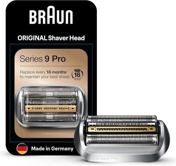 Braun Series 9 Pro Elektrorasierer Scherkopf, ORIGINAL Ersatzscherteil vom Hersteller passend für Braun Herren Rasierer Series 9 Pro, 94M, chrom, 1er Pack