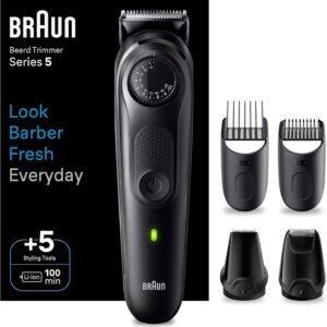 Braun Barttrimmer Series 5, Bartschneider und Trimmer Herren, mit ultrascharfer Klinge, 40 Längeneinstellungen, Tasche, 100 Min. kabellose Laufzeit, BT5430