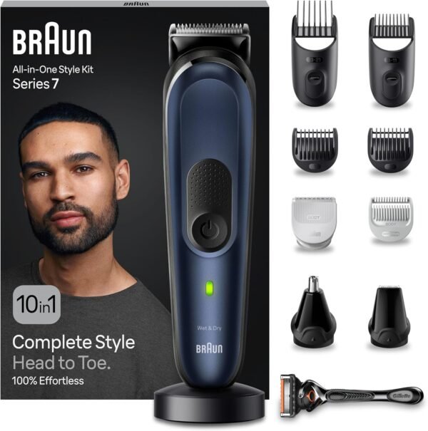 Braun All-In-One Bartpflege Bodygroomer Set, 10-in-1 Barttrimmer/Bartschneider, Nasenhaartrimmer, Trimmer/Haarschneider Herren, Haarschneidemaschine, wasserdicht, 100 Min. kabellose Laufzeit, MGK7410