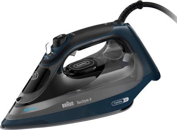Braun TexStyle 9 SI9682 DB Dampfbügeleisen mit FreeGlide 3D Technologie, Vertikaldampf, Anti-Tropf-Funktion, Selbstreinigungsfunktion, 330 ml Einfüllöffnung, 260 g/min, 3200W, Dunkelblau