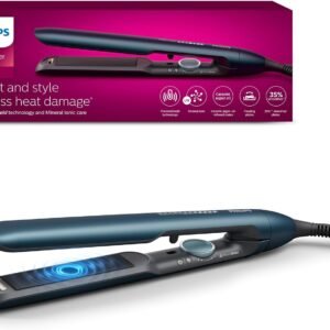 Philips Haarglätter 7000 Series, ThermoShield Technologie, Ionisierungsfunktion, Keramikplatten mit Arganöl, Blaugrün-Metallic, Modell BHS732/00