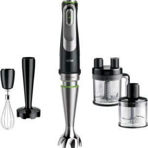 Braun Stabmixer MultiQuick 9 MQ 9187XLI - Elektrischer Stabmixer mit stufenloser Geschwindigkeitseinstellung, 4-teiliges Zubehör-Set, 1200 Watt, Schwarz/Edelstahl