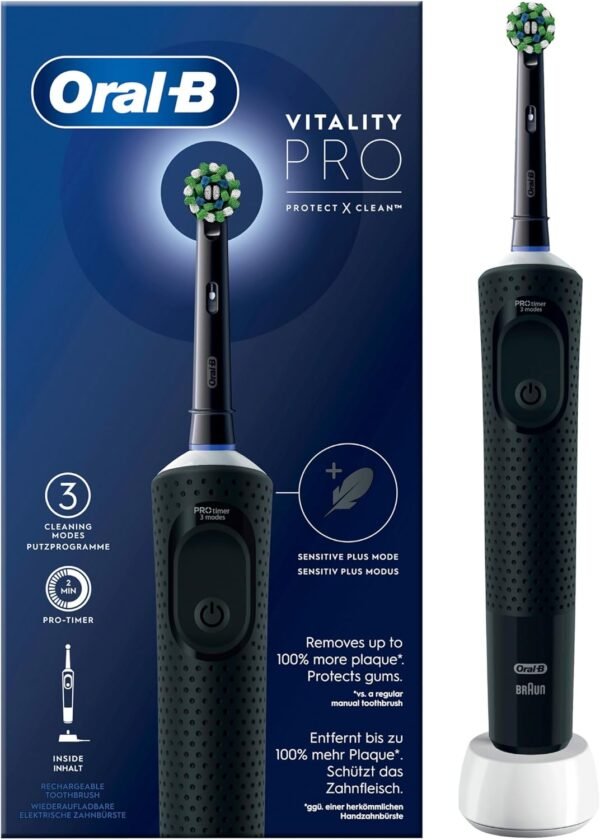 Oral-B Vitality Pro Elektrische Zahnbürste/Electric Toothbrush, 1 Aufsteckbürste, 3 Putzmodi für Zahnpflege, Designed by Braun, schwarz