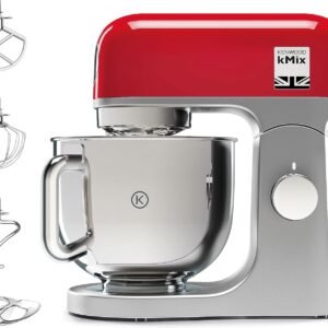 Kenwood kMix KMX750RD Küchenmaschine, 5 l Edelstahl Schüssel, Safe-Use-Sicherheitssystem, Metallgehäuse, 1000 Watt, inkl. 3-Teiligem Patisserie-Set und Spritzschutz, Rot